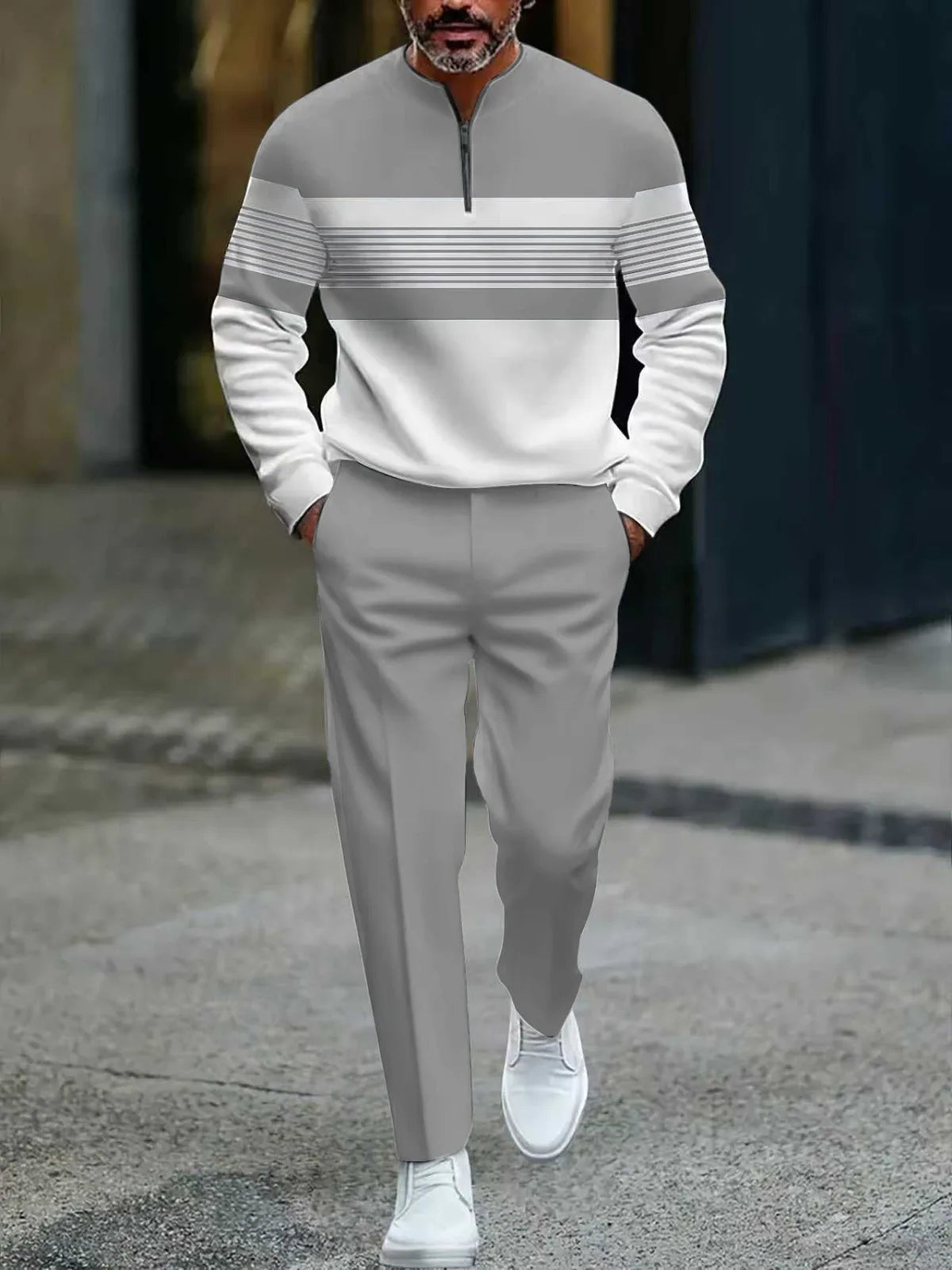 🌿👬Ensemble pour homme avec imprimé graphique, pull et pantalon