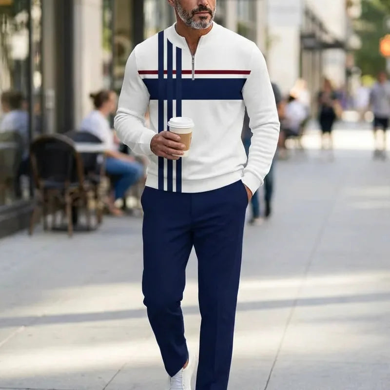 🌿👬Ensemble pour homme avec imprimé graphique, pull et pantalon